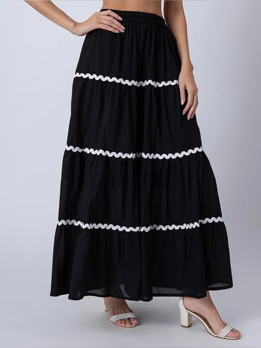 Cece Black and White Tiered Maxi  Skirt Large NWOT